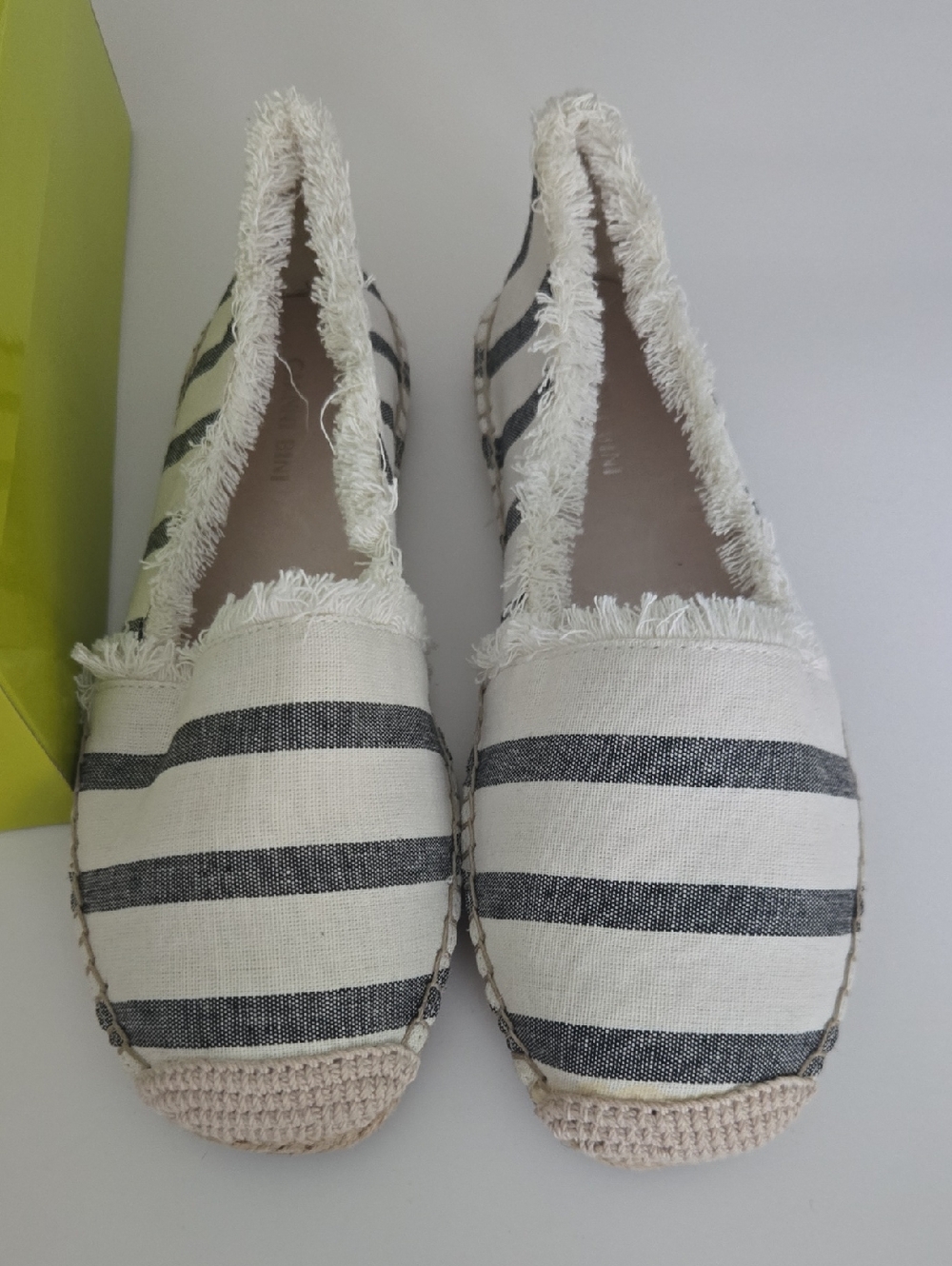 Gianni Bini Striped Fringe Espadrille Flats in Cream and Black